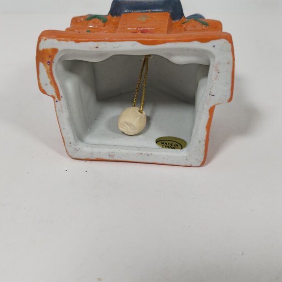 Vintage Ceramic Christmas Cottage With Bells Ornament Set - Picture 11 of 16